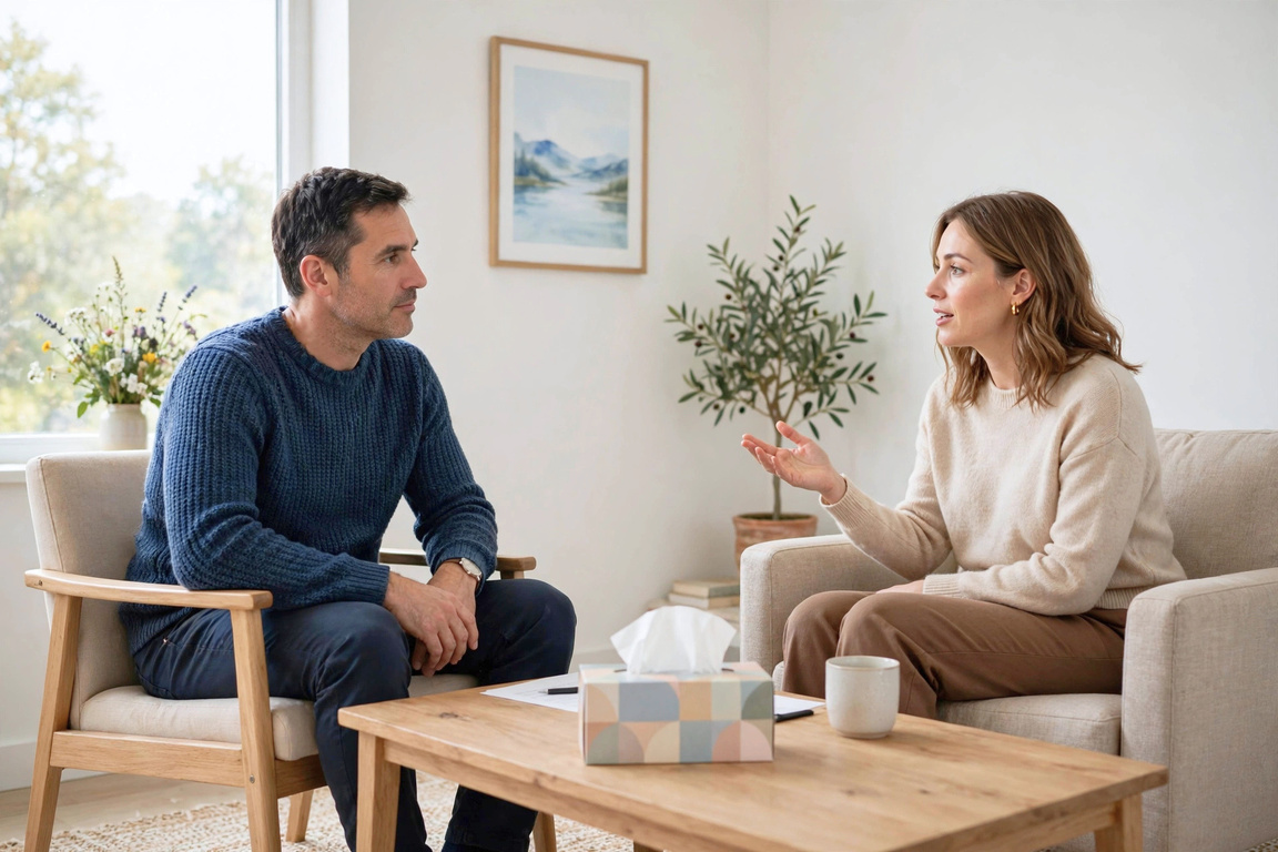 Clinician and patient in a supportive sleep consultation